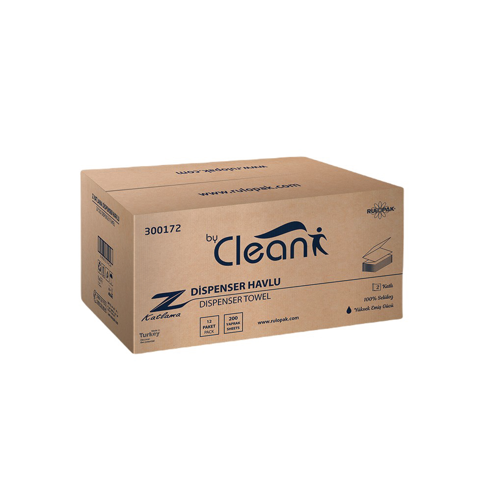 RULOPAK BY CLEAN Z KATLAMA HAVLU KAĞIT 2 KATLI 200 YAPRAK 12'Lİ PAKET